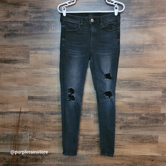 American Eagle Jeans 6 S Jegging Mid Rise Next Level Stretch Black Wash Denim - Picture 1 of 13